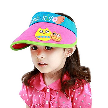 Kids Velcro Summer Sun Visor Hat With Animal Stitching Pink