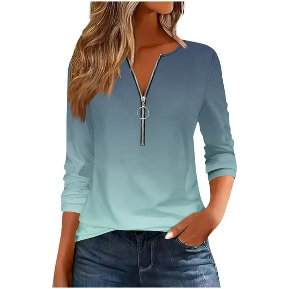 ShiShine Women's Half Quarter Zip Pullover Long Sleeve Shirts V Neck Fall Casual Sweatshirts Tops