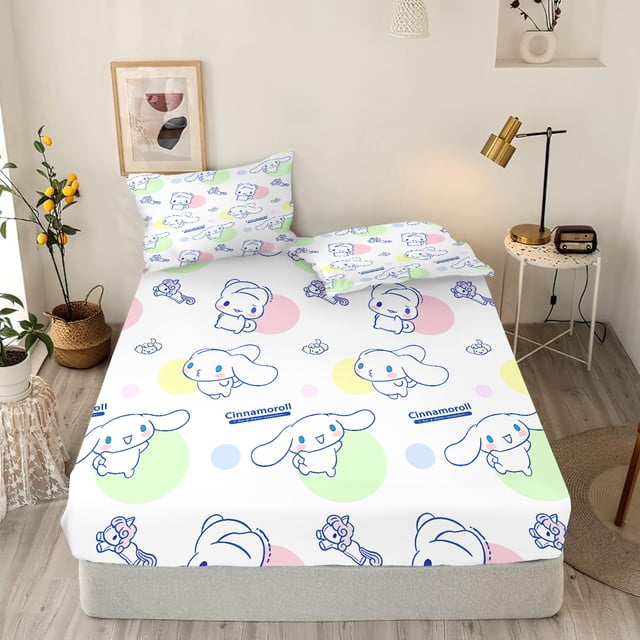 Cinnamoroll Sanrio drap-housse dessin animé mignon impression literie couverture feuilles couverture adolescent bébé doux pour la peau élastique
