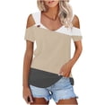 thumbnail image 1 of Camisas de Manga Corta para las Mujeres de Verano Sexy Frío Hombro Suéter Blusa Cuello en V Sólido, Ligero para Diario, 1 of 9