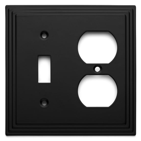 Cosmas Single Toggle and Single Duplex Electrical Combo 25068-FB Flat Black Outlet Wall Plate