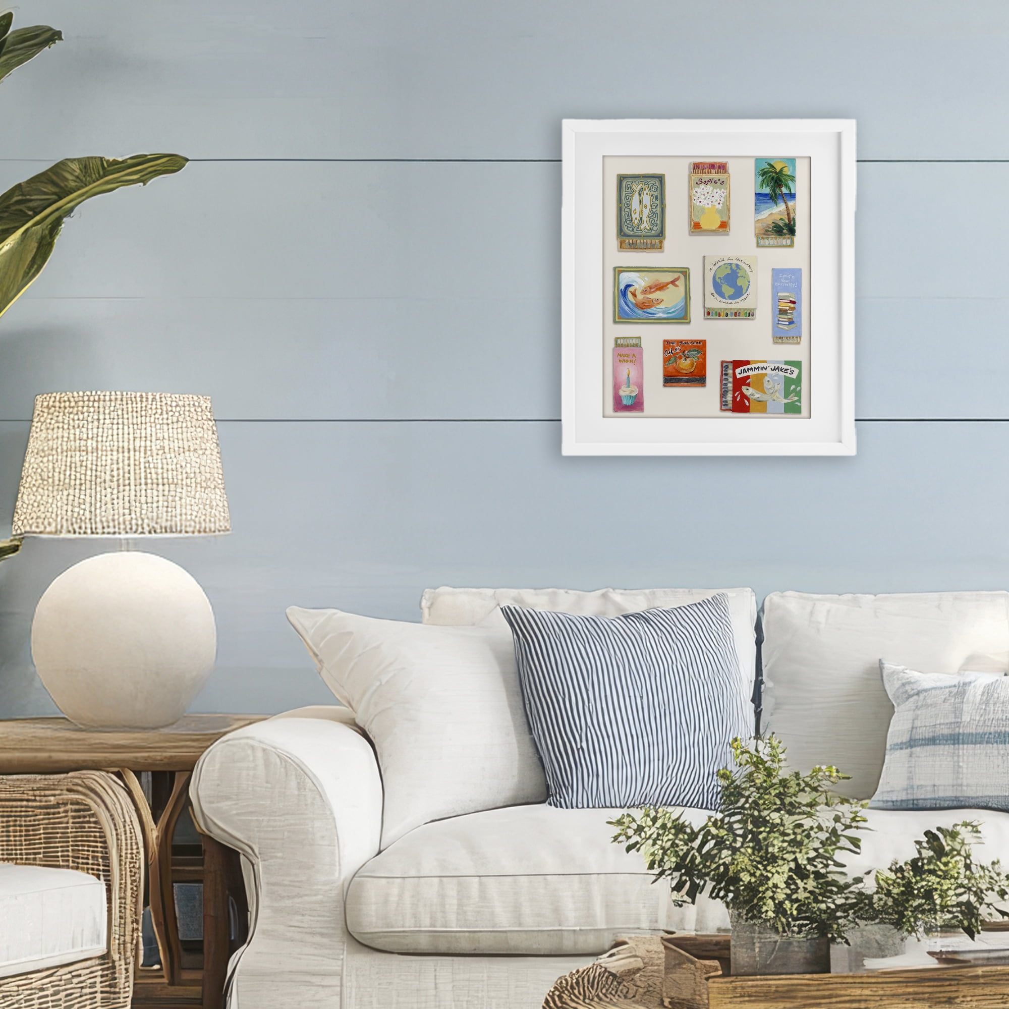 Stupell Industries World Matchbox Collection White Framed Print Under Glass, design by Lanie Loreth