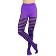 thumbnail image 4 of ToBeInStyle Women's Nylon Horizontal Striped Opaque Tights - Black/Purple - One Size Plus 3X/4X, 4 of 5