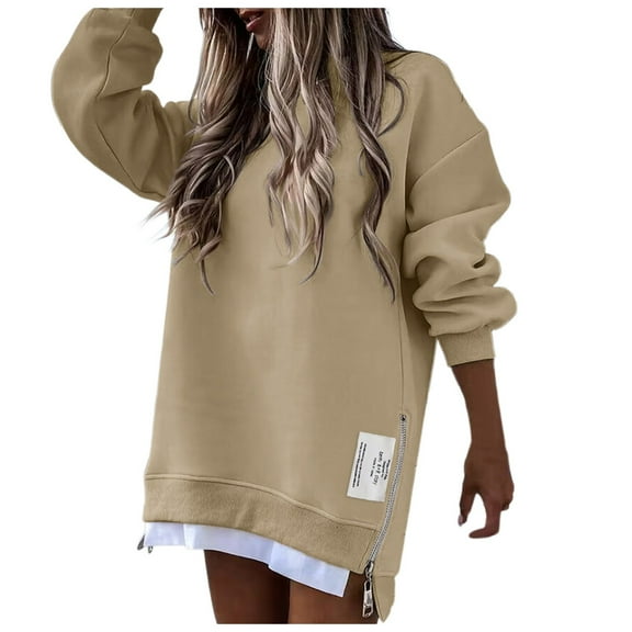 Sweatshirt for Women Long Sleeve Sweatshirt for Women Pullover Sweatshirt Khaki Crewneck Sweatshirts Cute Winter Outfits for Women Clothes