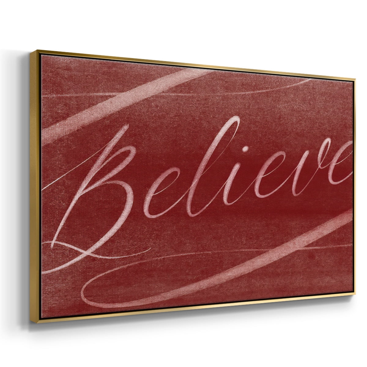 Believe - Framed Gallery Wrapped Holiday Canvas - 25 x 37 - Gold Frame