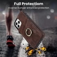 thumbnail image 2 of Funda de piel estilo vintage para iPhone 11 Pro con ranura para tarjetas, anillo giratorio de 360 grados, protección para la cámara, protección en las 4 esquinas, funda de teléfono muy resistente., 2 of 5