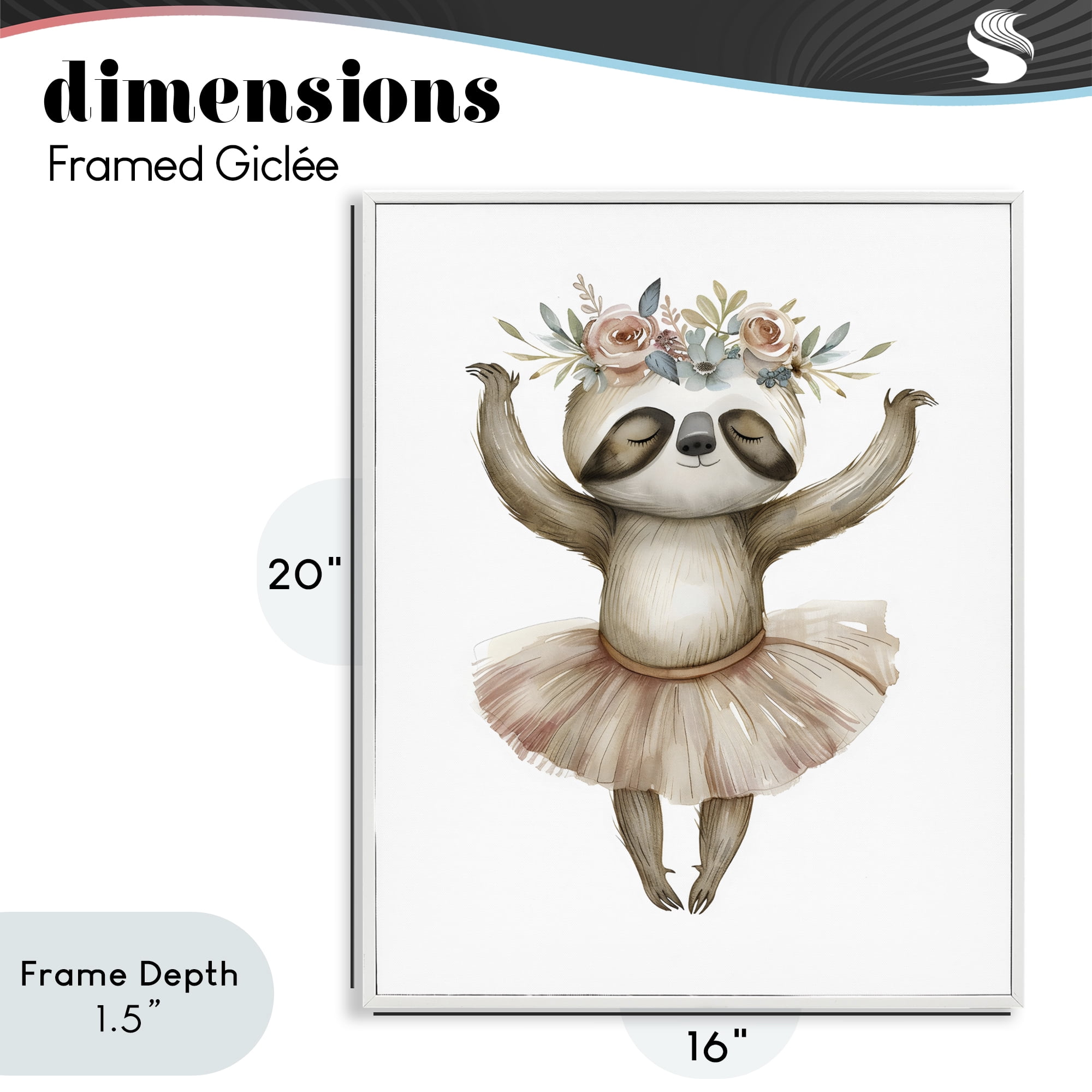 Stupell Industries Dreamy Sloth Ballet with Flowers White Framed Giclee Art, design by LSR Design Studio