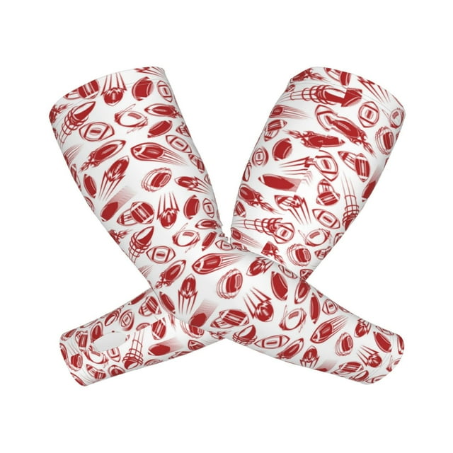KLL Red Football Pattern UV Sun Protection Arm Sleeves for Men & Women,UPF 50 Cooling Sports Sleeve Compression Arm Sleeves Golf Basketball Arm Sleeves