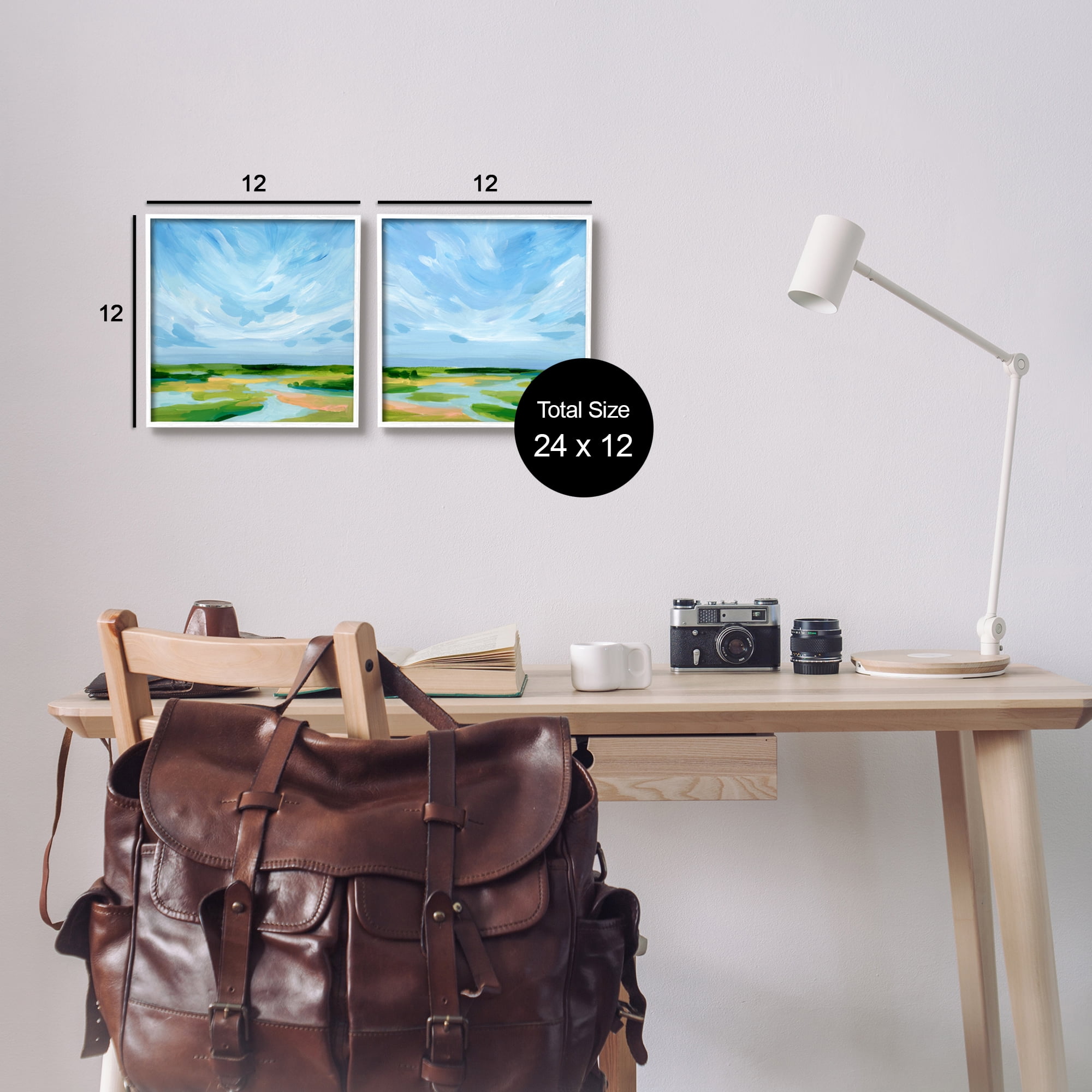 Stupell Industries River Landscape Painting Nature Painting White Framed Art Print Wall Art, 12 x 12, Set of 2