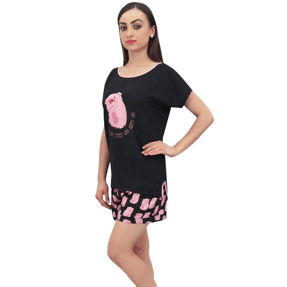 Bimba Women's Pig Pattern Nightwear Solid T - Shirt And Shorts 2 Pcs Set - 4