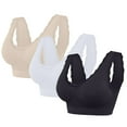 thumbnail image 2 of Lovskoo 3Pc Women's Sports Bra Lace Cami Bra Wireless Tank Top Bra Comfortable Everyday Bras For Women Leisure Beige, 2 of 9