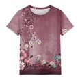 thumbnail image 4 of Summer Tops Short Sleeve T Shirts Round Neck Cute Tunic Tops Basic Tees Blouses Loose Fit Pullover Tops Asymmetrical For Fashion Tops Trendy Crop Blouses Casual (XL, Wine) ZMTing, 4 of 4