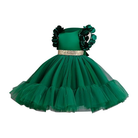 

PMVFHDE Halloween Costumes Casual Dress Girls Size 8 Kids Flower Girl Dress Ruffle Tulle Beads Toddler Wedding Pageant Birthday Party Evening Tutu Dresses Dark Green 7-8 Years