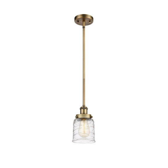 916-1S-BB-G513-Innovations Lighting-Bell - 1 Light Stem Hung Mini Pendant In Industrial Style-10 Inches Tall and 5 Inches Wide-Brushed Brass