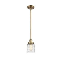 916-1S-BB-G513-Innovations Lighting-Bell - 1 Light Stem Hung Mini Pendant In Industrial Style-10 Inches Tall and 5 Inches Wide-Brushed Brass