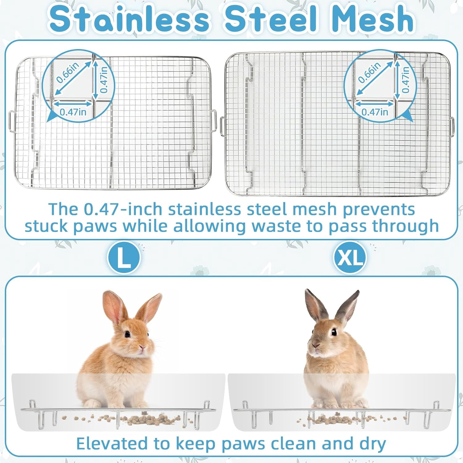 Large Stainless Steel Rabbit Litter Box with Sifting Tray, Steel Grids Bunny Litter Box, Rabbit Potty Pan for Adult Guinea Pigs, Chinchillas, Ferrets, Squirrels, Easy to Clean, Odor Control