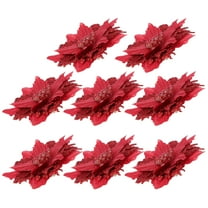 8-Piece Red Poinsettia Mini Ornaments Set for Christmas Tree Decoration Holiday Xmas Decor Festive Home