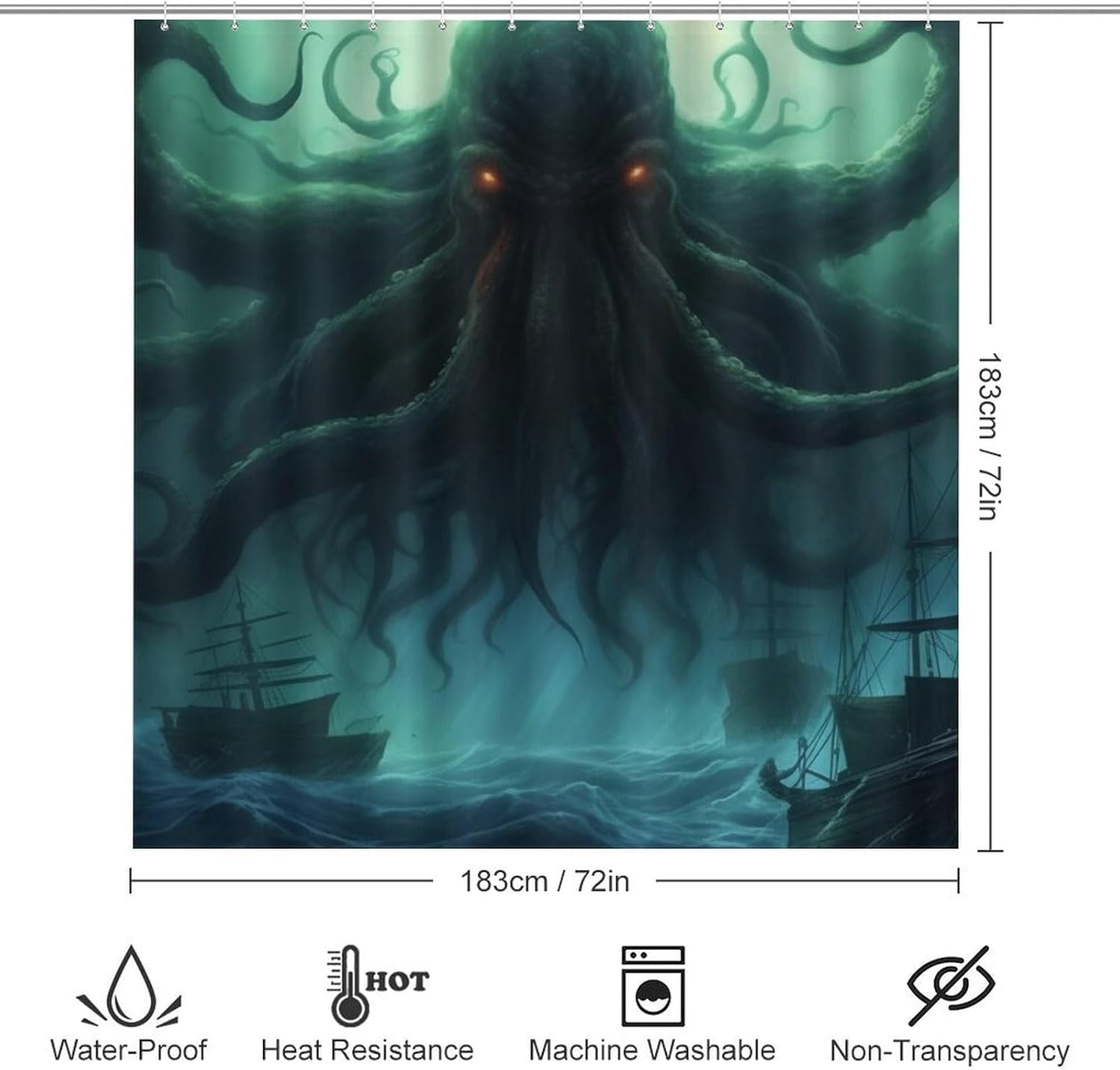 Dead Cthulhu Waits Dreaming 4 Pcs Bathroom Shower Curtain Set,Bathroom Sets with Rugs (Bath Mat,U Shape and Toilet Lid Cover Mat), Bathroom Decor Set