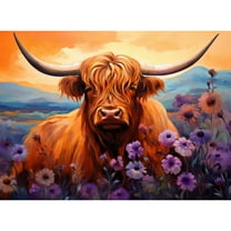 Highland Cow in Flower Grass Sunset DIY 5D Diamond Art Painting by Number Kits for Adults Paint with Round Full Drill Diamond Gems Painting Art Craft for Home Wall Decor 15.8x19.8in(2)