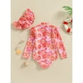 thumbnail image 4 of Toddler Baby Girls One Piece Swimsuits Kids Girls Long Sleeve Ruffle Zipper Floral Print Jumpsuit with Hat Rash Guard Beach Bathing Suit 0-3Y, 4 of 9