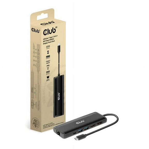 Club3D USB Gen 1 Type-C 8-in-1 MST Dual Display Travel Dock, Black