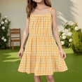 thumbnail image 3 of Abcomgle Summer Dress for Girls 7-8 Casual Spaghetti Strap Sleeveless Cami Dress Plaid A-Line Sundresses Tiered Swing Dresses for 6-14 Years,Orange, 3 of 6