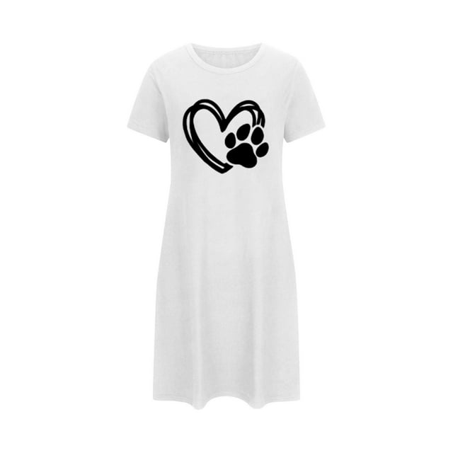 fheaev Chemises de Nuit pour Femmes Grande Taille Imprimé Saint-Valentin Chemise de Nuit Décontractée Manches Courtes Robe de Nuit Ample Confortable Pyjama Col Rond Chemises de Nuit Douces
