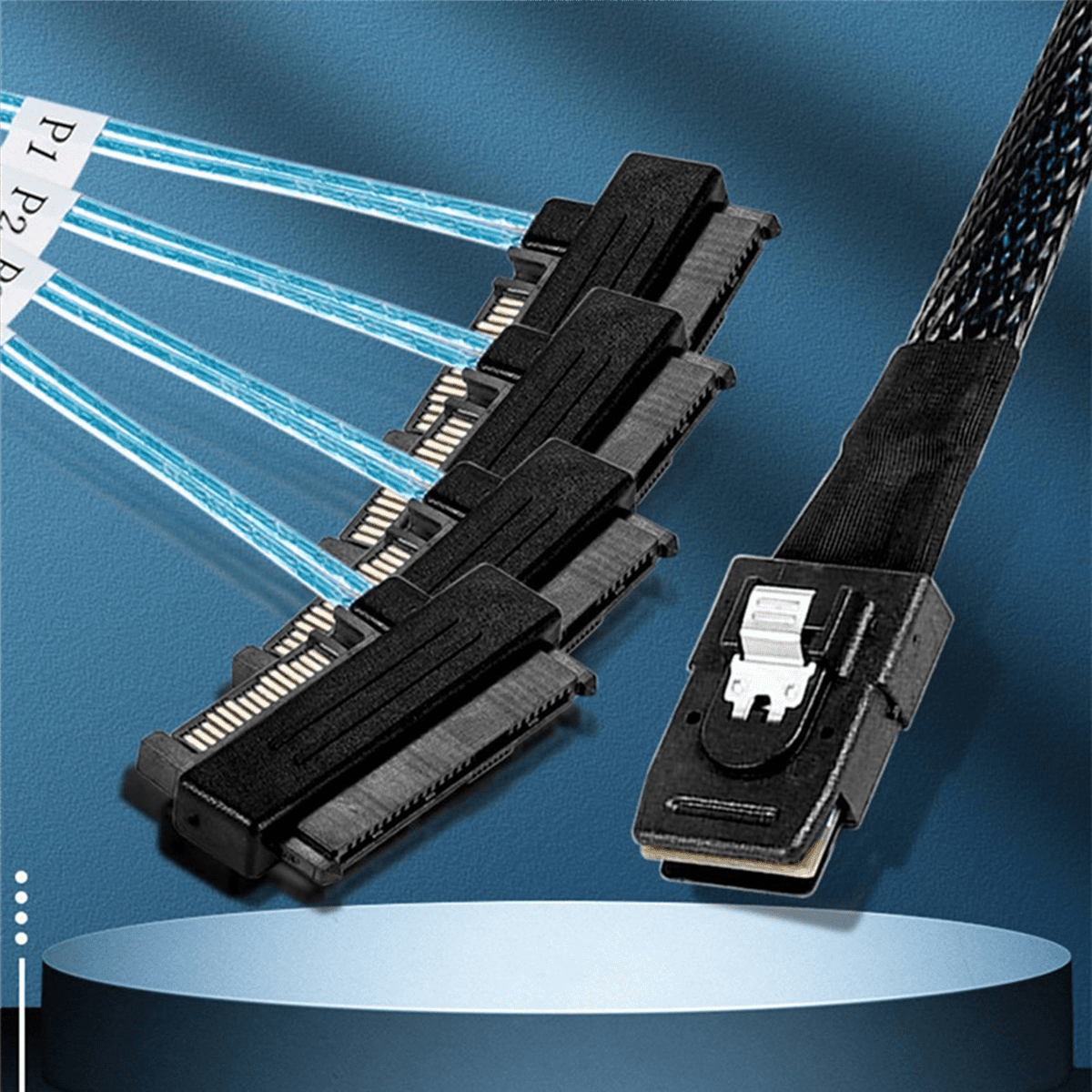 2X Mini Sas Sff-8087 to 4 Sff-8482 Server Array Card Hard Drive Data Cable Sata Power Cable 0.5m,2 x Mini Sas Sff-8087 To 4 Sff-8482 Cable