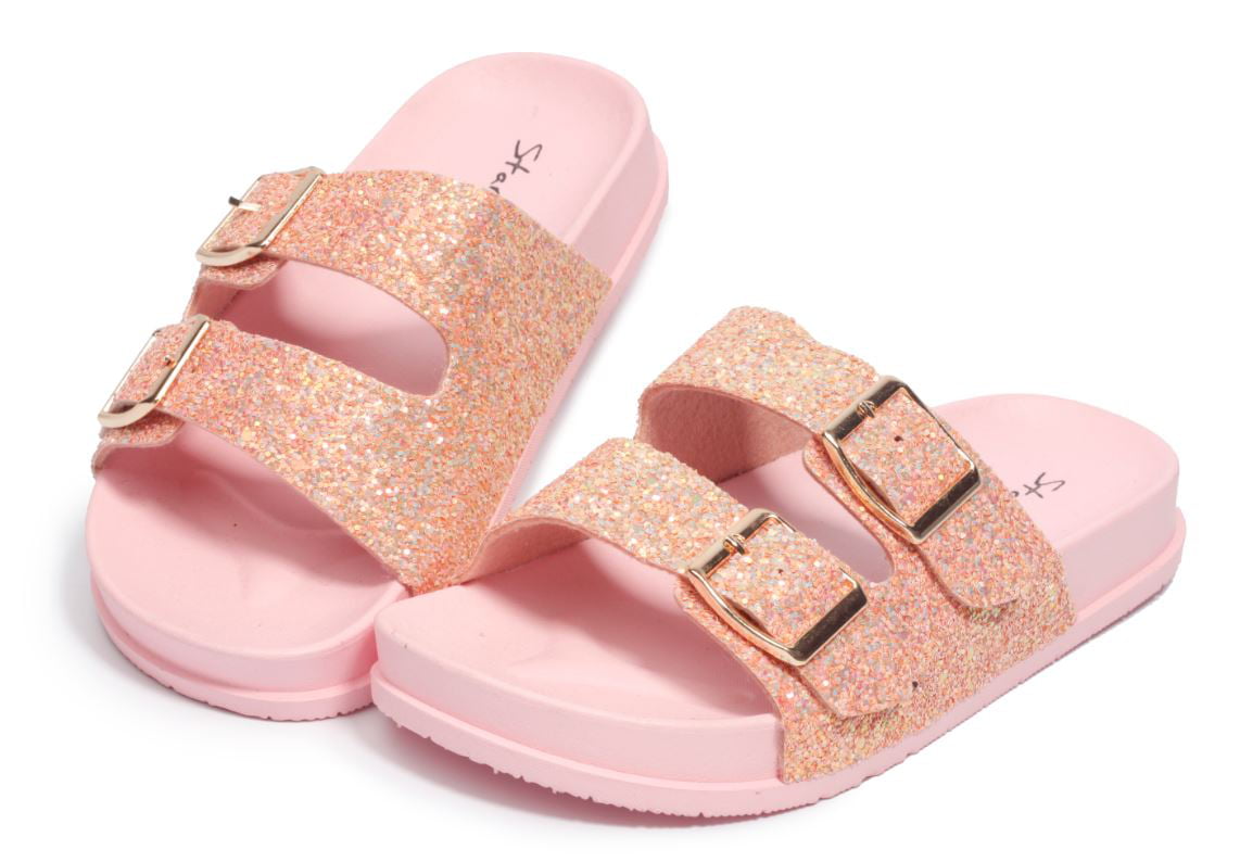 Girls Kids Sandals Sizes Child UK 10 11 12 13 Youth 1 2 Gladiator Glitter Sparkle Slider Cross Strap Buckle Shoes