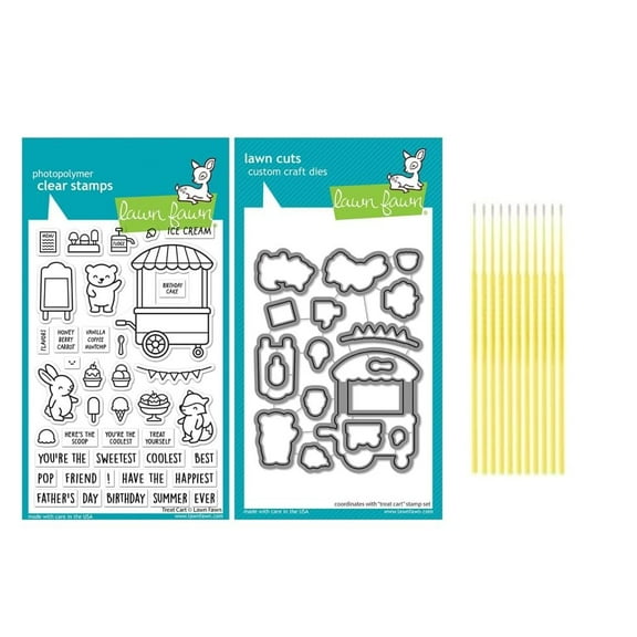 Lawn Fawn Stamp Bundle - Lawn Fawn Treat Cart Stamp Set and Die with Trebbies Fine Detail Sticks
