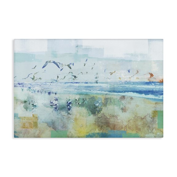 Stupell Industries Abstract Birds Over Beach Abstract Painting Gallery Wrapped Canvas Art Print Wall Art, 24 x 16