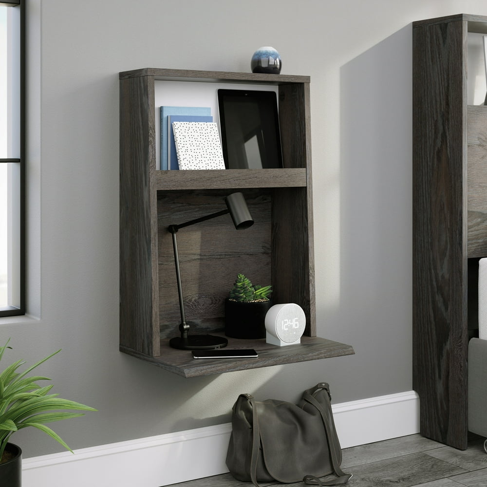 Sauder Hudson Court Floating WallMounted Nightstand, Charcoal Ash