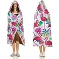 thumbnail image 3 of Pink-flamingos-palms-leaves Wearable Blanket Women Men Hooded Blanket Adult Plush Poncho Lightweight Soft, 3 of 6