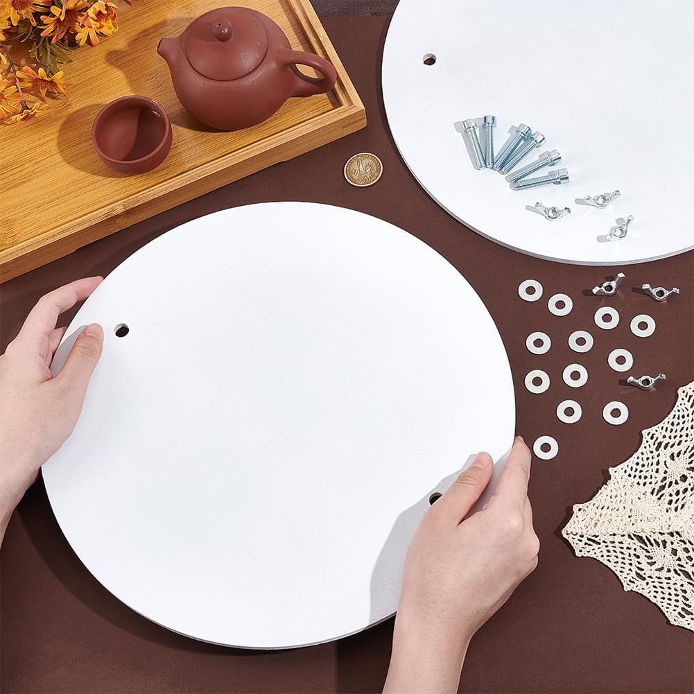 2 Set White Wooden Clay Board Mat Mud Board Flat Round Pottery Wheel 30cm Round Clay Throwing Bats for Clay Crafts Arts Ceramics Pottery for Pottery Wheel Portable Clay Wedging Board