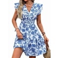 thumbnail image 3 of Women'S Summer Dresses Beach Casual Deep V Neck Loose Sundress Ruffle Sleeve Mini Dress Royal Blue L, 3 of 7