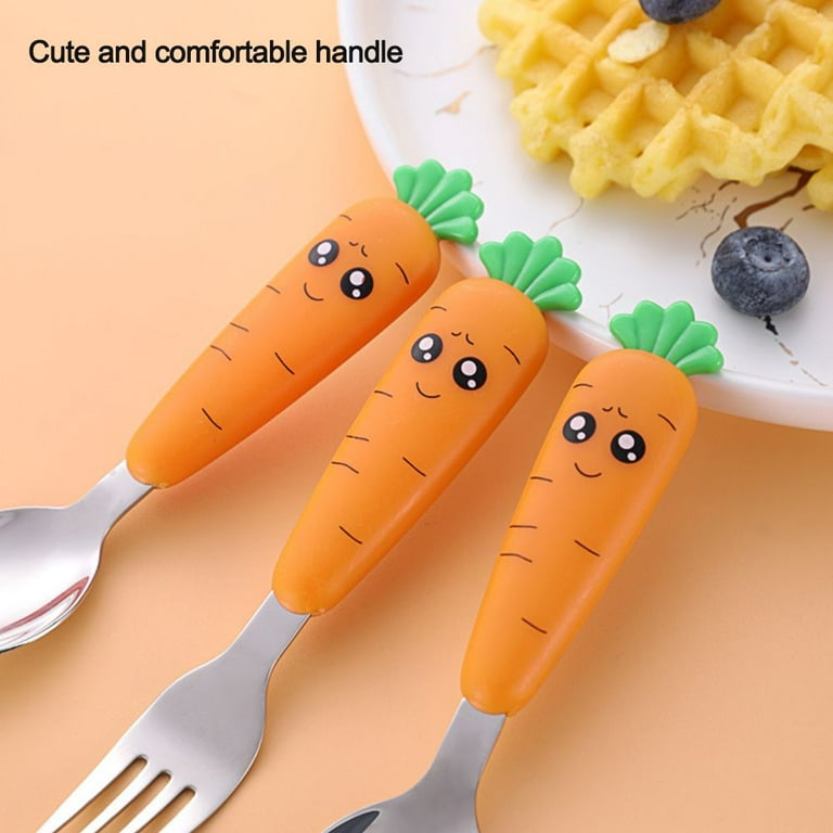Cartoon Carrot Stainless Steel Spoon Fork Set Baby Gadgets Kids