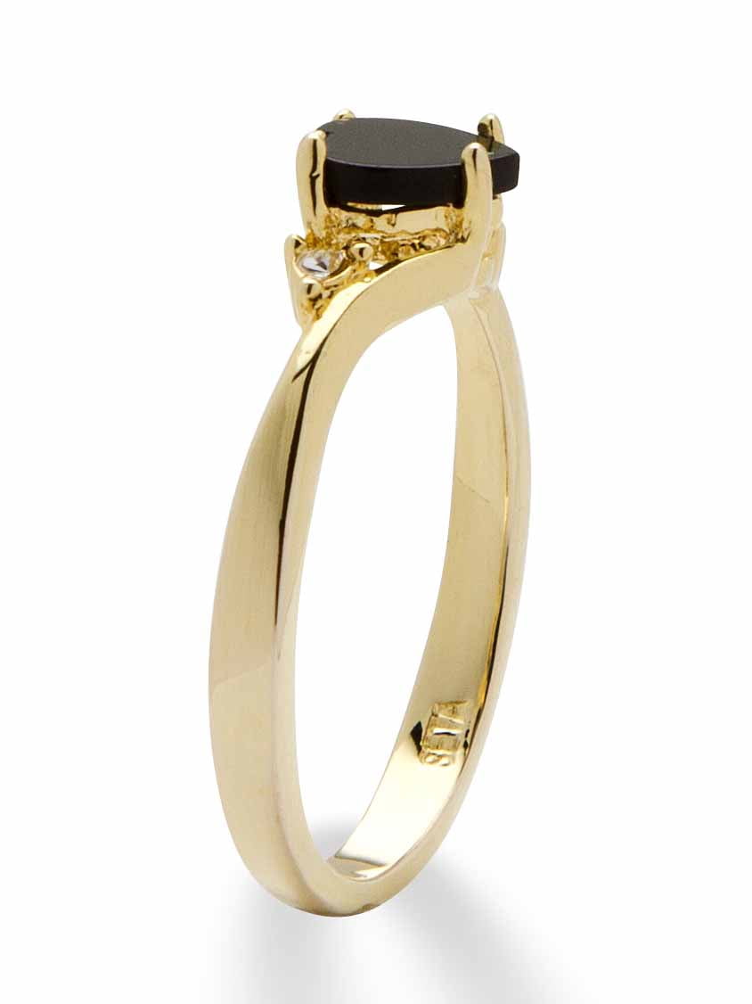 PalmBeach Jewelry Heart-Shaped Genuine Onyx and Crystal Accent Yellow Gold-Plated Ring