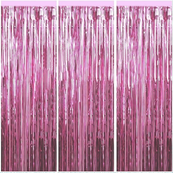 3 Pack 3.2 ft x6.5 ft Tinsel Foil Fringe Curtains Backdrop, Sparkle Metallic Foil Curtains for Party Photo Booth Props Decoration, Rose Pink