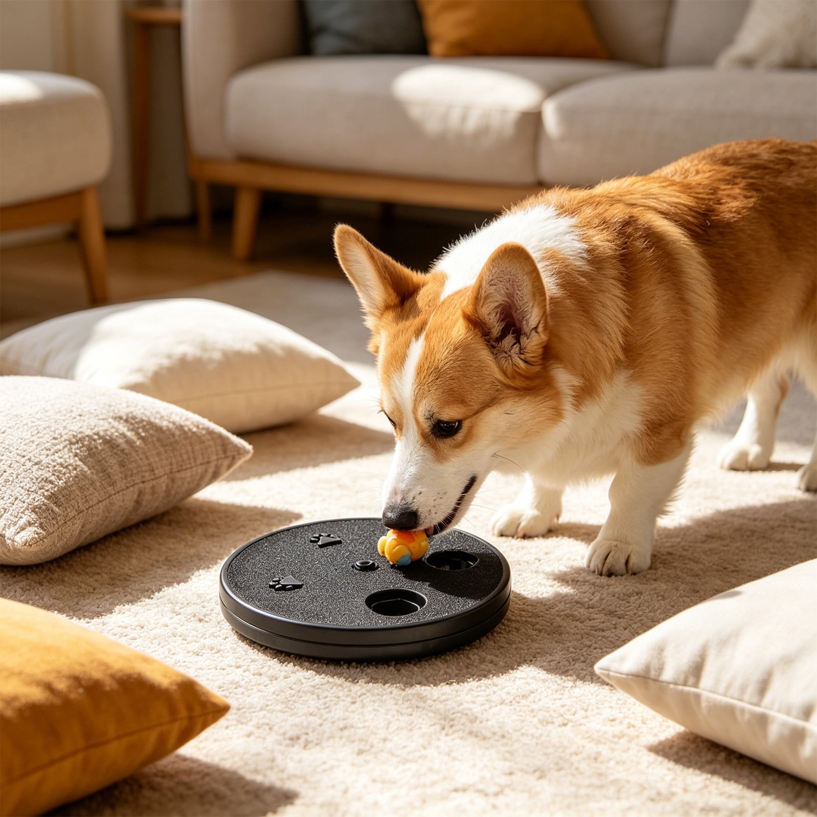Pet Nail Scratch Board with Sandpaper | Rotating Slow Feeder Toy for Cats & Dogs | 2-in-1 Puzzle Treat Dispenser | Suction Cup Base | 12.99x12.99x1.57 in，Black