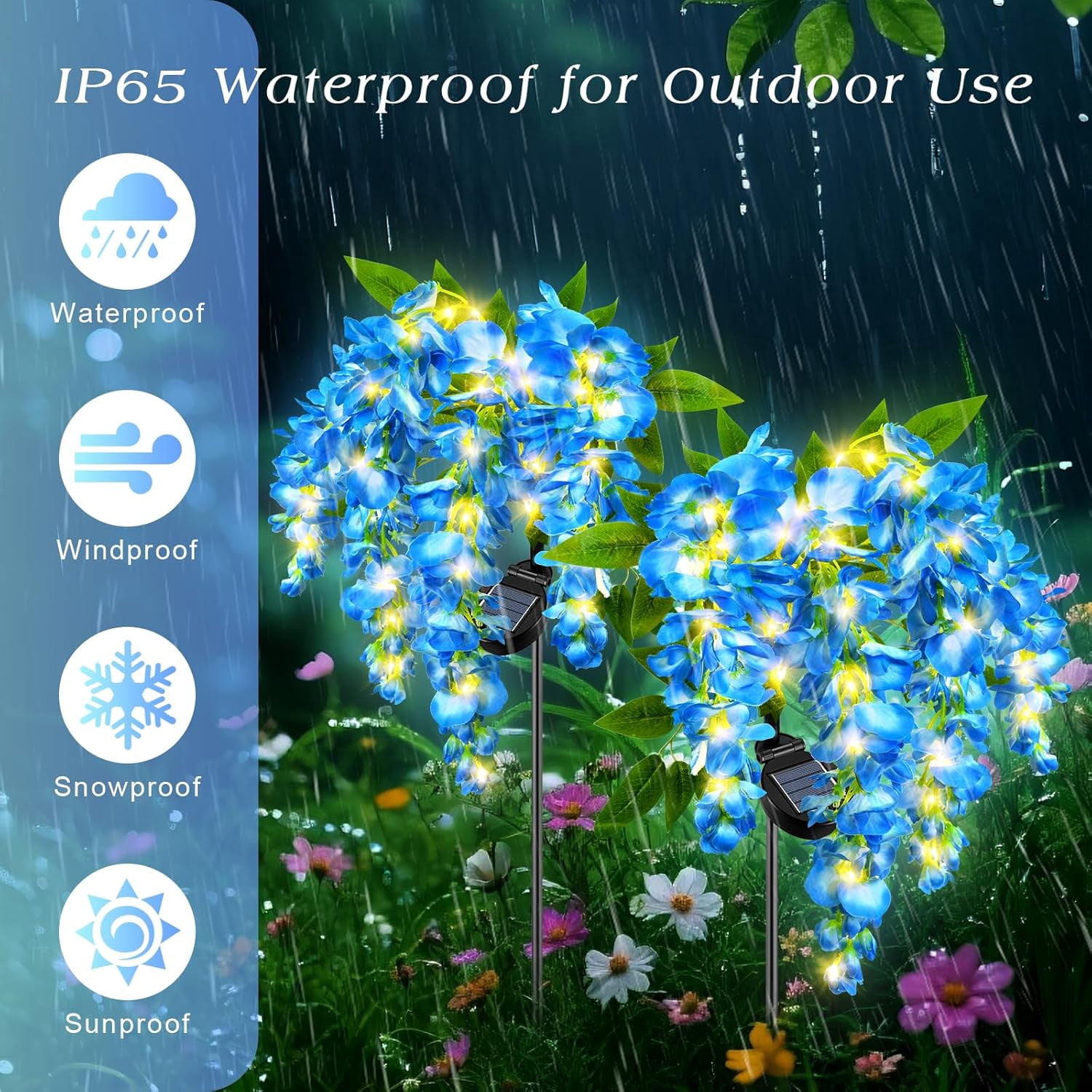 Ninonly Solar Garden Lights, 2-Pack Solar Pathway Lights, 2 Lighting Modes, Solar Wisteria Flower Lights Outdoor, Waterproof, for Landscape, Courtyard, and Lawn Decor