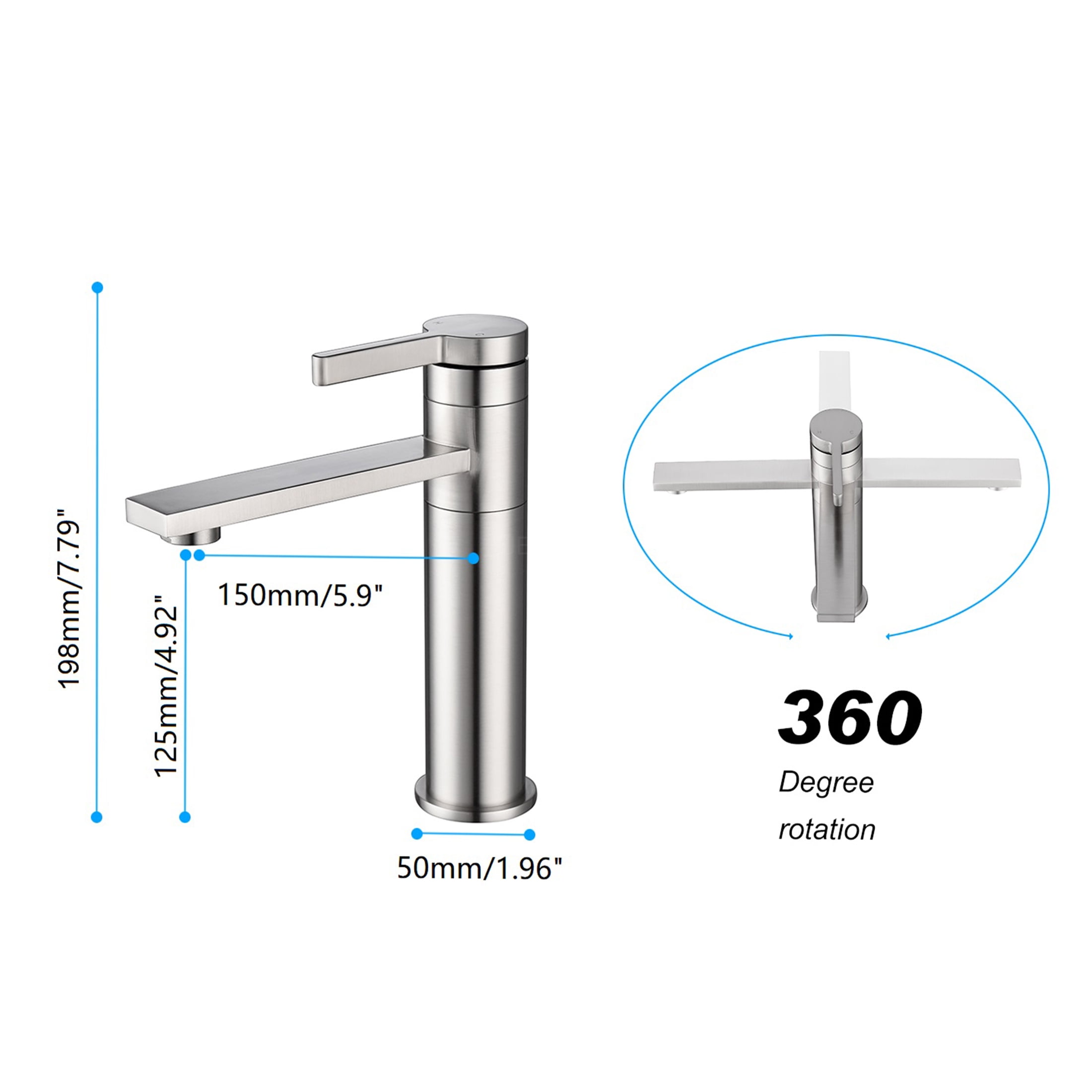 JERFIT Single Handle Bathroom Sink Faucet, Brushed Nickel Vanity Faucet for Single Hole Mount, Stainless Steel, Spot and Fingerprint Resistant