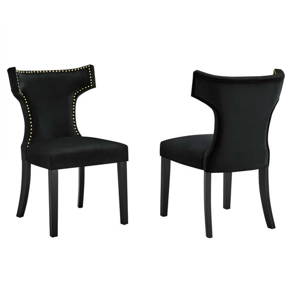 Modway Curve Performance Velvet Dining Chairs - Set of 2, Black