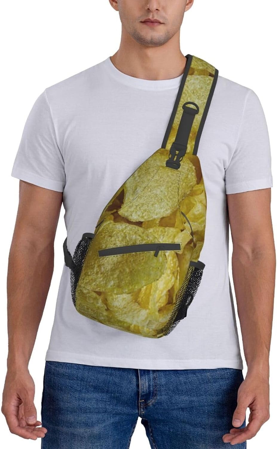 Potato Chips Snack Pattern Sling Bag Crossbody Hiking Travel Chest Bags Backpack Shoulder Daypack for Women Men