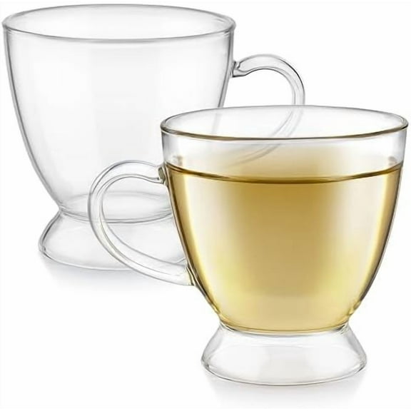 Grand Bouquet 8-ounce Teacup Pair – Clear Borosilicate Glass Cups with Footed Base for Coffee, Tea, and Desserts$$Home Decor, Kitchen, & Other