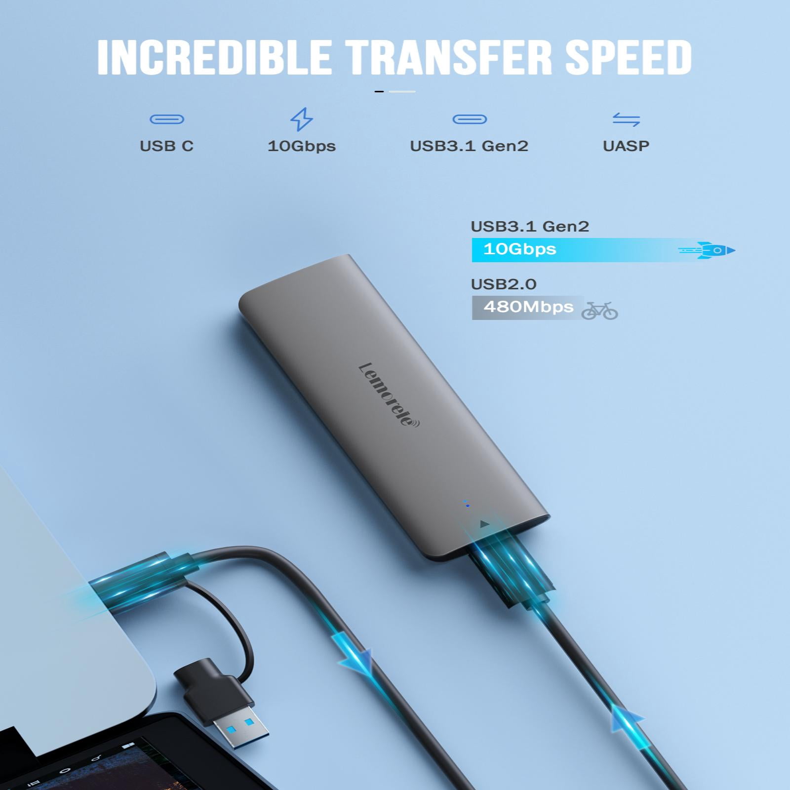 Lemorele NVMe SSD Enclosure, USB 3.2 Gen 2 NVMe SSD Enclosure Adapter, Suitable for M-Key and M+B Key 2230/2242/2260/2280, Capacity 4TB Tool-Free Installation