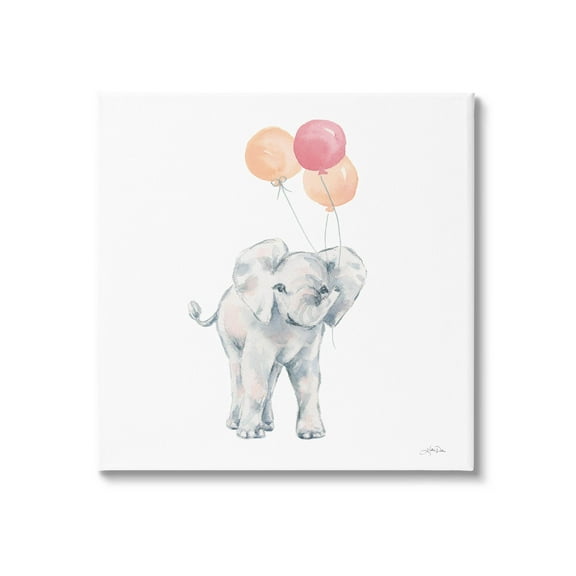 Stupell Industries Smiling Elephant Orange Balloons Graphic Art Gallery Wrapped Canvas Print Wall Art, Design by Katina Pete