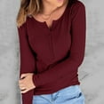 thumbnail image 4 of YDFCWXW Long Sleeve Shirts for Women 2025 Fall Henley Top Slim Fit Ribbed Knit Cute Basic Tee Button Up Thermal Tunic Tops (Red, S), 4 of 6