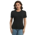 thumbnail image 2 of Womens Scoop Neck T Shirts Basic Ribbed Tees Fitted Tshirt Plain Short Sleeve Tops Casual, 2 of 6