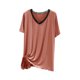 thumbnail image 2 of Pijama de manga corta para mujer, moda, talla grande, cuello en V, color liso, encaje, cuello en V, camiseta de manga corta, abrigo para casa, blusa de poliéster para mujer, 2 of 3