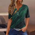 thumbnail image 2 of camiseta de mujer camiseta botón estampado manga corta diario fin de semana moda básica cuello en v regular top verde oscuro / m, 2 of 5